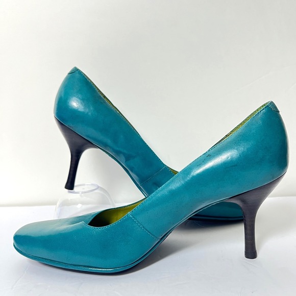 Aerosoles Signature Teal Leather Square Toe Mid Heel Pumps Women's Size 7B - Picture 3 of 11